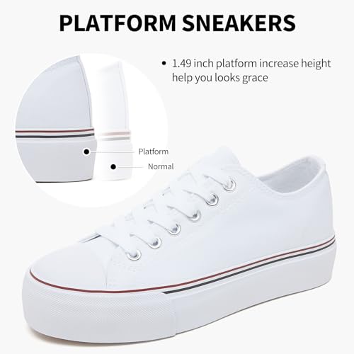 SERNIAL Womens White Platform Sneakers Low Top Platform Shoes Black Canvas Shoes for Women2