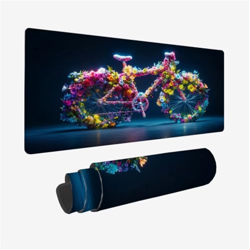 Alfombrilla Ratón XXL 1000x500mm, Bicicleta Alfombrilla Ratón Flor Patrón con Base de Goma Antideslizante, Impermeable Mouse Pad Bordes Cosidos, Desk Mat para Teclado, Oficina, Regalo Mujer,Model694