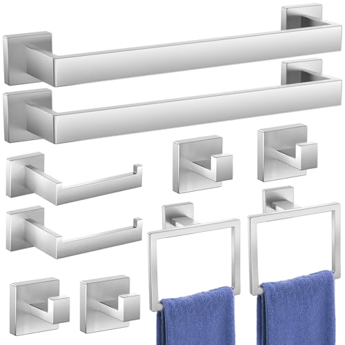 UPRONE Bathroom Hardware Accessories Set: Bath Towel Bar Set, Towel Racks for Bathroom Wall Mounted, SUS304 Stainless Steel (Brushed Nickel, 10-Pieces) - image 1