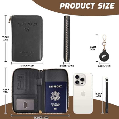 Passport Holder Wallet with Tracker Case, RFID Blocking PU Leather Passport Cover, Travel Document Organizer Wallet for Men and Women (Brown)2
