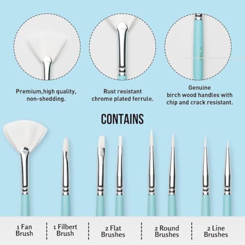 Image of THOOVI - HIMI - Gouache /Paint Mini Brushes Set 8 Pcs - Acrylic Oil Watercolor Face & Body Gouache Painting - Nice Gift - Art hobbyist,Adults(Blue)