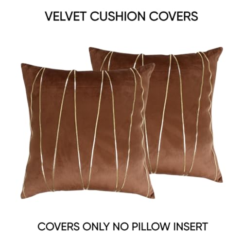 Image of Amazon Brand - Umi Gold Leather Striped Pack of 2 Throw Pillow Covers Velvet Decorative Cushion Covers Cases for Sofa Bedroom Livingroom Car 18 x 18 in Brown Color