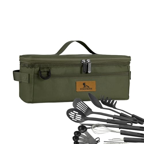 de Utensilios de Cocina para Camping, Paquete de Utensilios de Cocina de 32 cm, Soporte de Tela Oxford, Almacenamiento de Cocina Duradero con Compartimentos Seguros, Organizador de Equipo Ligero