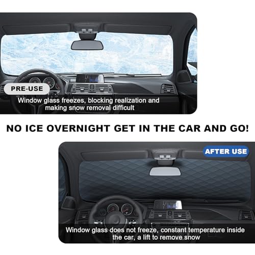 Image of Yourkar Car Windshield Cover for Snow and Ice, Magnetic Windscreen Snow Covers with Side Mirror Cover, Universal Windproof Cover for Automotive Windshield, Car Accessories (Silver)