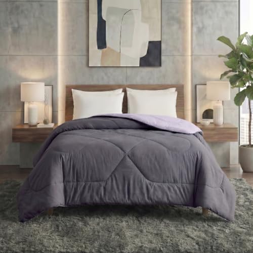 Image of DECORUM Reversible Comforter Double Bed 250 GSM | Charcoal Grey & Lilac | Ultra Soft Microfiber Quilt | All Season Lightweight Comforter | (228 X 223 CM)