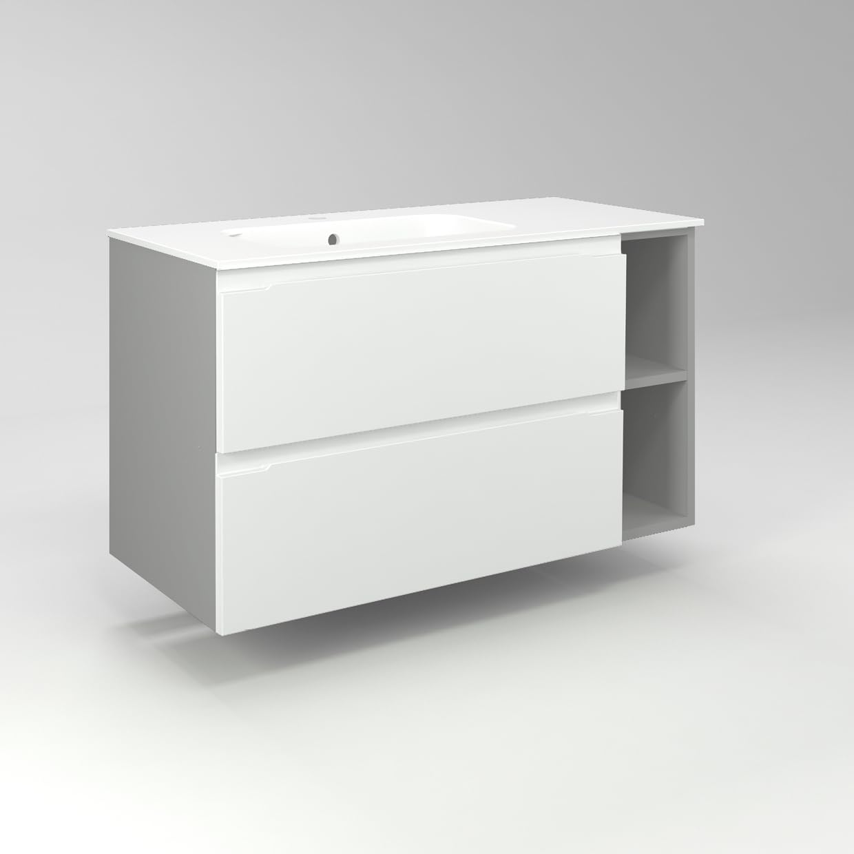 Diventa Modello Diva Star, Mobile Bagno sospeso 100cm con 2 cassetti spaziosi, 2 vani a giorno e lavabo dal design moderno, colore bianco e grigio