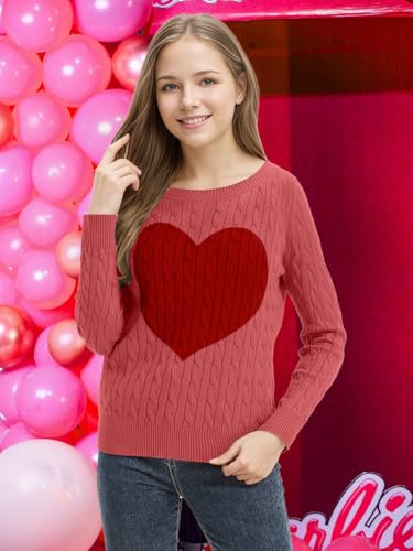 Image of Girls Sweaters Winter Tops Kids School Picture Teen Fashion Long Sleeve Crew Neck Cable Knit Casual Fall Cozy Pullover