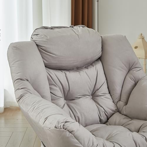 HollyHOME Lazy Chair with Foldable Ottoman, Accent Comfy Lounge Armchair and Folding Footrest Stool, Leisure Sofa Reading Chair and Footstool for Living Room, Bedroom, Dorm,Textured Grey