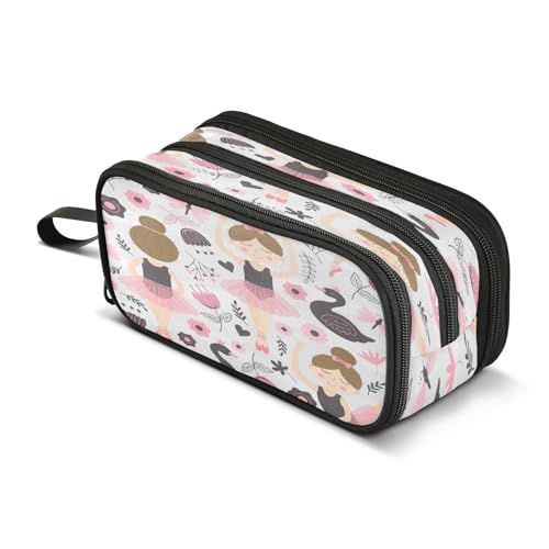 Image of Big Capacity Pencil Case Cute Ballerina Girl 3 Compartment Pen Bag Pouch Holder Box for Office College School Portable Storage Bag for Kids