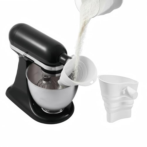 YKIAMGH Foldable Silicone Flour Funnel for Stand Mixers, No-Mess & Anti-Splash Kitchen Gadget, Dishwasher-Safe Baking Accessories Fits 4.5-5Qt (KSM150) Best Kitchen Aid Mixer Attachments (White)
