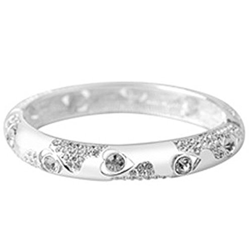 FEDNON 18K White Gold Tone Bangle Bracelet Crystal White AAA Cubic Zirconia Bracelets for Women
