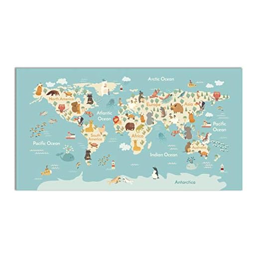 Panorama Alfombra Vinílica Mapamundi Animales 80x150 cm - Alfombra Infantil Vinilo - Alfombra Salón Antideslizante, Antihongos e Ignífuga - Alfombras Grandes - Alfombras PVC