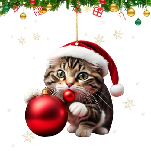 CUVZORA Katze Weihnachtsbaum Anhänger, Acryl Cartoon Dekorative...