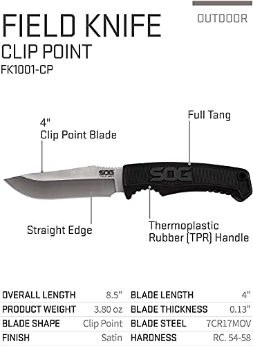 Sog FK1001-CP Survival Knife With Sheath - Field Knife Fixed Blade Knives 4 Inch Tactical Knife And Bushcraft Knife W/Full Tang Hunting Knife Blade thumb #1