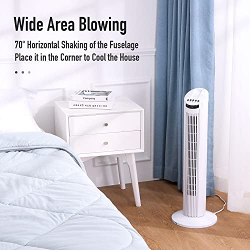 Chrun 30" Oscillating Tower Fan With Remote, 70° Oscillating Fan With 3 Speeds, 7.5 Timer And Portable Floor Bladeless Fan For Bedroom And Home Office Use, White #TOP5