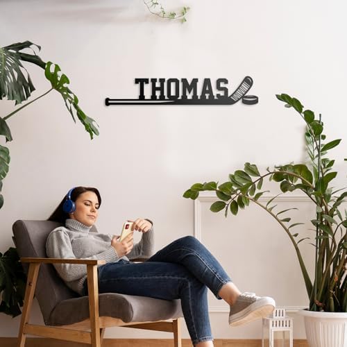 Coovew Personalized Ice Hockey Name Sign, Custom Hockey Stick Metal Wall Art, Sports Room Decor for Bedroom Game Room, Sports Gift for Player Fans Coach Color07 — view 6