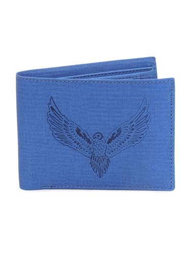 Image of SAMTROH Vegan Leather Wallet for Men | Vintage Printed | Premium Vegan Leather Craftsmanship | 3 Card Slots I 2 Cash Compartments & Secret Slots | 1 Coin Pocket. (Eagle, Blue)