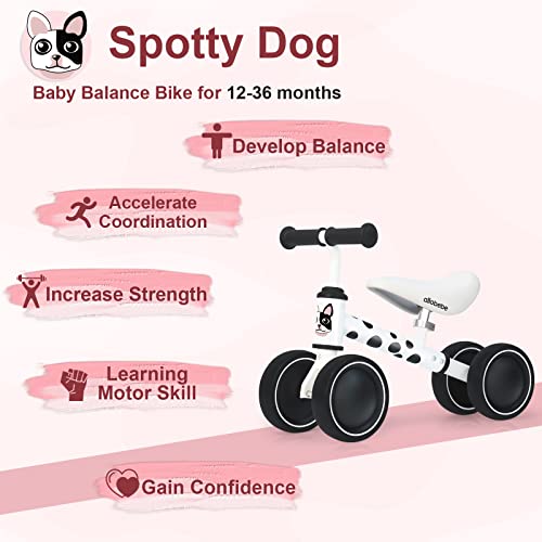 Allobebe Baby Balance Bike For 1 Year Old, Toddler First Balance Bike, No Pedal Infant 4 Wheels Baby Walker First Birthday Gift, Mini Bike For 12-24 Months, Spotty Dog #TOP1