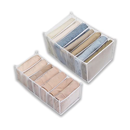 Boîte de rangement transparente pliable pour tiroir de placard,Boîte de séparation en maille pour pantalons, jeans, sous-vêtements, soutien-gorge, chaussettes, t-shirts (7 compartiments, blanc) Cover