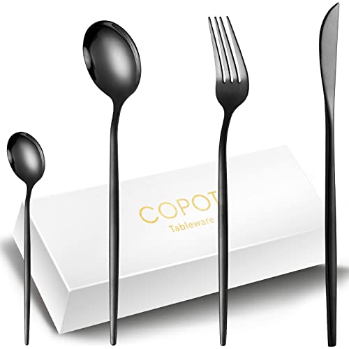 COPOTIO Schwarz Besteck Sets 6 Personen, Edelstahl Besteckset 24 teiliges mit Messer Gabel Löffel, Schlanker Griff