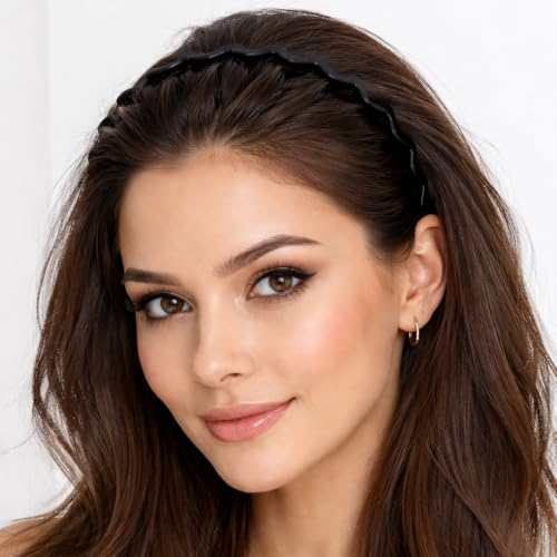 Image of 2 Pieces Hairband Non-Slip Fashion Yoga Headband Sports Style Adjustable Wavy Hair Hoop Band for Women, Girls, and Men (Small) (Retro)