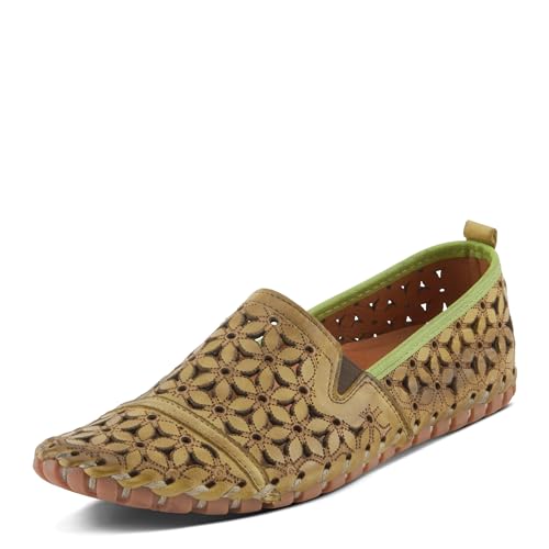 Image of Spring Step Flowerflow Shoes for Women - Leather Womens Loafer with Floral Laser Cutout - Comfortale Slip-On Shoes for Womens