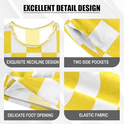 senya Short Sleeve Pajamas Sets Summer Cotton Sleepwear Yellow and White Checkered4