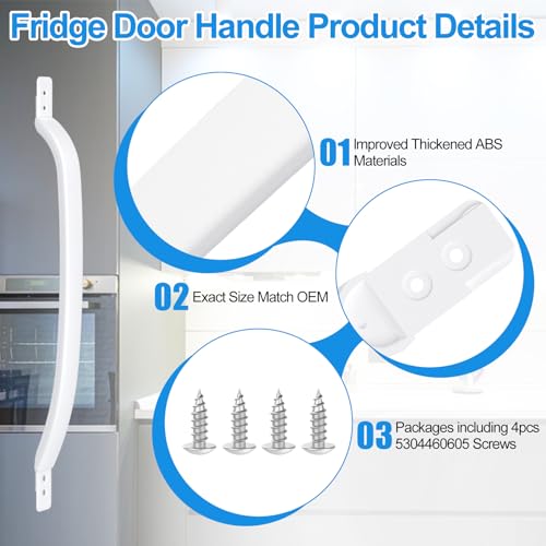 Yeechun AP4454118 PS2368270 1531549 AH2368270 Upgraded 297311201 Freezer Door Handle Replacement White Compatible With Frigidaire Kenmore Refrigerator 218762701 Ah2368270 Ps2368270 Fru17B2Jw23 Fridge Door Handle,Include 4Pack 5304460605 Screws thumb #4