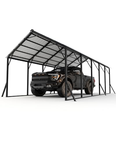 Image of GarveeLife 13x26 ft Metal Carport with Vertical Roof, Heavy-Duty Metal Car Port 120 Steep-Pitch Roof, 133 inch High-Clearance for Full-Sized Pickups, Tractors, and Bass Boats