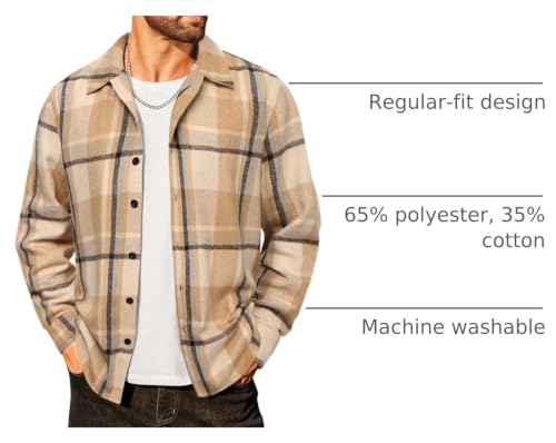 Image of COOFANDY Men's Flannel Shirts Casual Button Down Plaid Shirt Jacket Long Sleeve Fleece Shacket