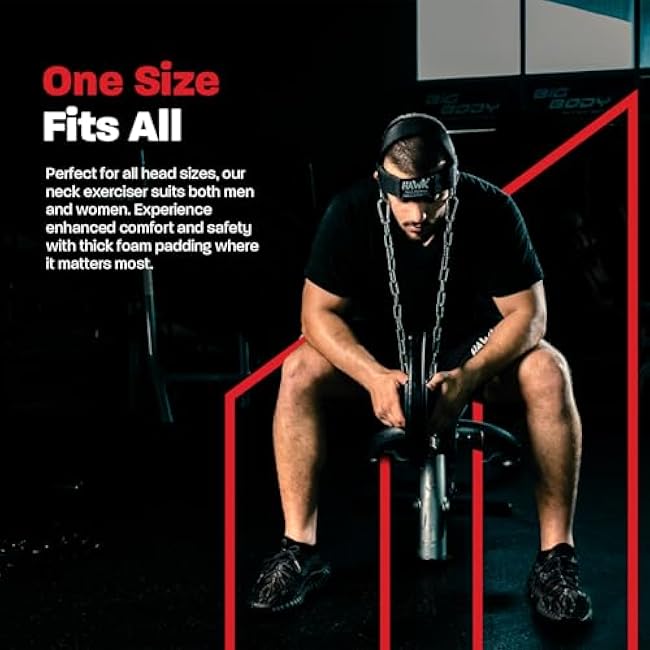 Hawk Sports Neck Harness for Men and Women with Adjustable Neck Strap and 30 Steel Chain for Safely Lifting Weights Up to 150 lbs., Neck Exercise Equipment for Muscle Growth and Strength Training