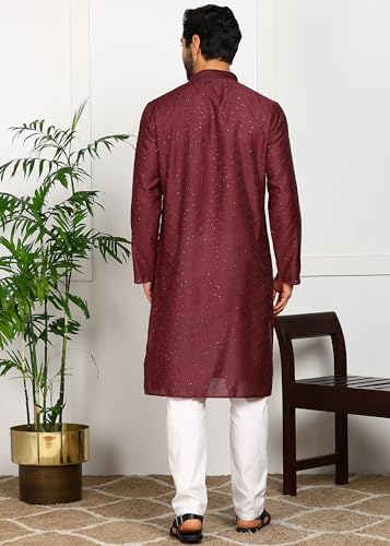Image of Amazon Brand - Tavasya Men Maroon Self-Design Sequinned