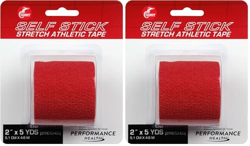 Image of Cramer Eco-Flex Self-Stick Stretch Tape, Cohesive Tape, Flexible Elastic Sports Tape, Athletic Training Room Supplies, Easy Tear & Self-Adherent Bandage Wrap, Single 5 Yard Roll, Red (Pack of 2)