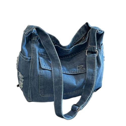 Image of Womens Denim Shoulder Hobo Handbag Canvas Jean Cross Body Bag Leisure Daily Travel Bag Shopping Bag,Light Blue