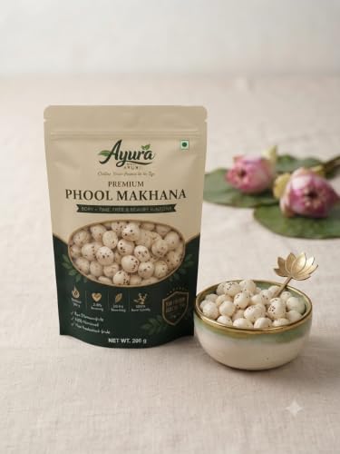 Image of AYURA FOODS CRAFTED BY NATURE, CHOSEN BY YOU Raw Popped Lotus Seeds Phool Makhana | Gluten-Free, Light and Crunchy Puffed Fox Nuts for Healthy Guilt-Free Snacking | Pack of 2, 200 gm Each
