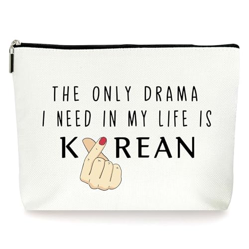 Korean Drama Gifts for Women, Funny Korean K-Pop Drama Cosmetic Makeup Bags, Birthday Christmas Unique Gift for Daughter Sister Teen Girl, Korean Finger Heart Zipper Pouch Bag. (048)