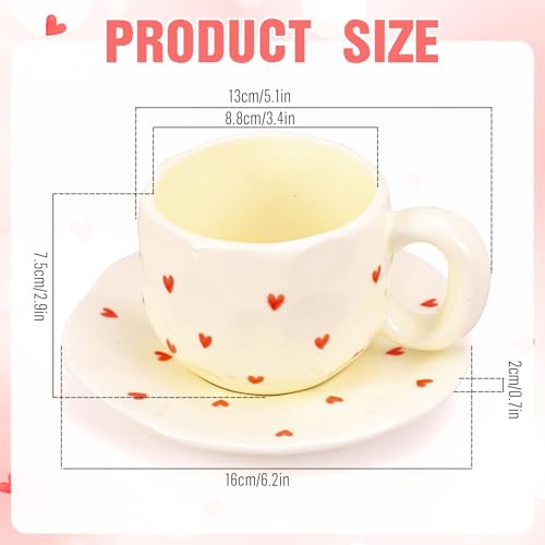 Taza con Asa y Plato Corazón 10.8 Oz Cerámica miniatura 2