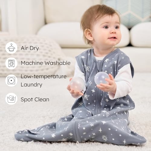 Image of Baby Sleep Sack 18-24 months, 100% Cotton Sleeping Sack for Newborn and Infant, 3 Pack Baby Wearable Blanket for Boy and Girl, 0.5 Tog Lightweight Double Zipper Sleep Bag Grey Moon Bear