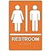 ComplianceSigns.com Restroom Sign, ADA-Compliant Braille and Raised Letters, 9x6 in. White on Orange Acrylic with Adhesive Mounting Strips