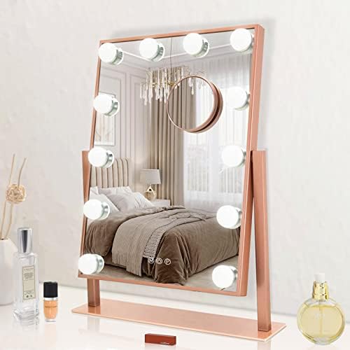 Hansong Hollywood Makeup Vanity Mirror with Lights, Plug in Vanity Makeup Mirror,Removable 10x Magnification,3 Color Lighting Modes, Cosmetic Mirror with 12 Dimmable Bulbs
