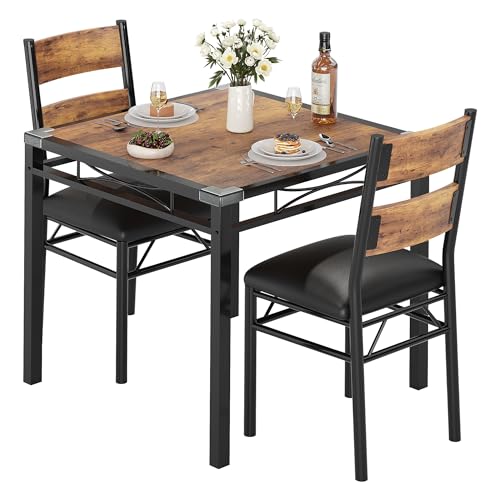 Crevyteg Ensemble Salle à Manger Compact pour 2 Personnes – Table et chaises rembourrées en PU – Design Gain de Place, Pieds métalliques Robustes –...