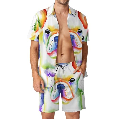 Chemise hawaïenne hommes et pantalon de plage pour des vacances d'été style aquarelle chien