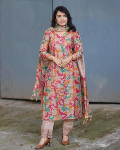 Image of ANNI DESIGNER Women's Cotton Blend Casual Style Kurta With Pant & Dupatta