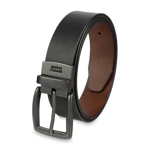 Levi's Men's Reversible Smoky Brass Buckle Jean Belt, Black/Brown, Large