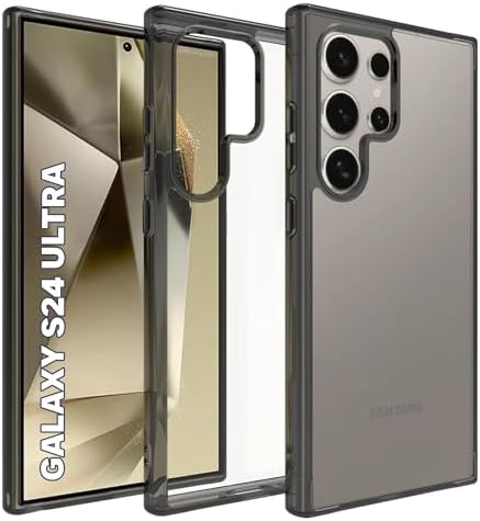RIGGEAR Shockproof Clear Hybrid Armor Back Cover Case Compatible with Samsung Galaxy S24 Ultra (Clear-Smoke Bumper and Transparent PC)