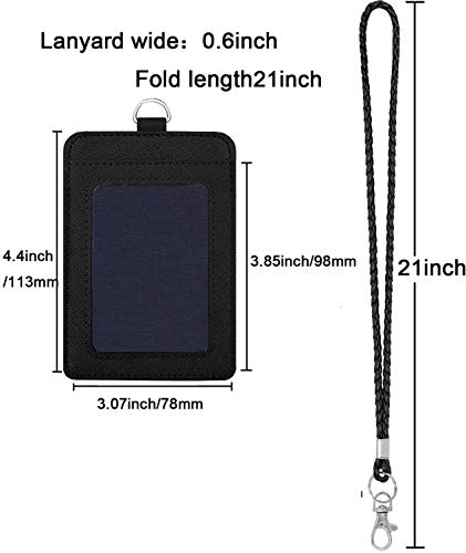YOUOWO Lanyard with id badgse Holder and Badge Reel Retractable Holder PU Leather Lanyard Cruise Black lanyards for ID Badges Holder Keys Women Men 2 Pack
