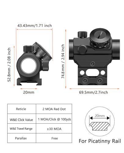 MidTen 2MOA Red Dot Sight 1x25mm Reflex Sight Waterproof & Shockproof & Fog-Proof Red Dot Scope with 1 inch Riser Mount