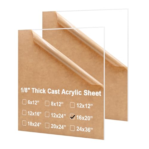 Image of KINLINK 16x20 Plexiglass Sheets 1 /8 inch Thick, 3mm Clear Cast Acrylic Sheet, Plastic Board for DIY Project, Craft, Window Glass, Table Top, Picture Frame, Acrylic Sign and Wedding Invitation 2 Pack