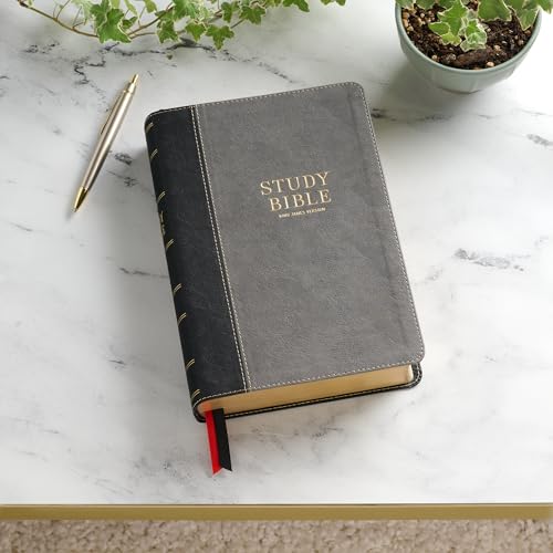 KJV Study Bible, Standard King James Version Holy Bible, Thumb Tabs, Ribbons, Vegan Leather, Gray/Black Two-Tone - image 3
