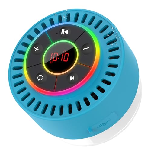 Bluetooth Speaker, Shower Speaker IPX7 Waterproof, Speakers Bluetooth Wireless with Rich Bass, Portable Speaker with LED Light, Suction Cup,8H Playtime, for Bathroom Party Beach, Ideal Gifts, Blue